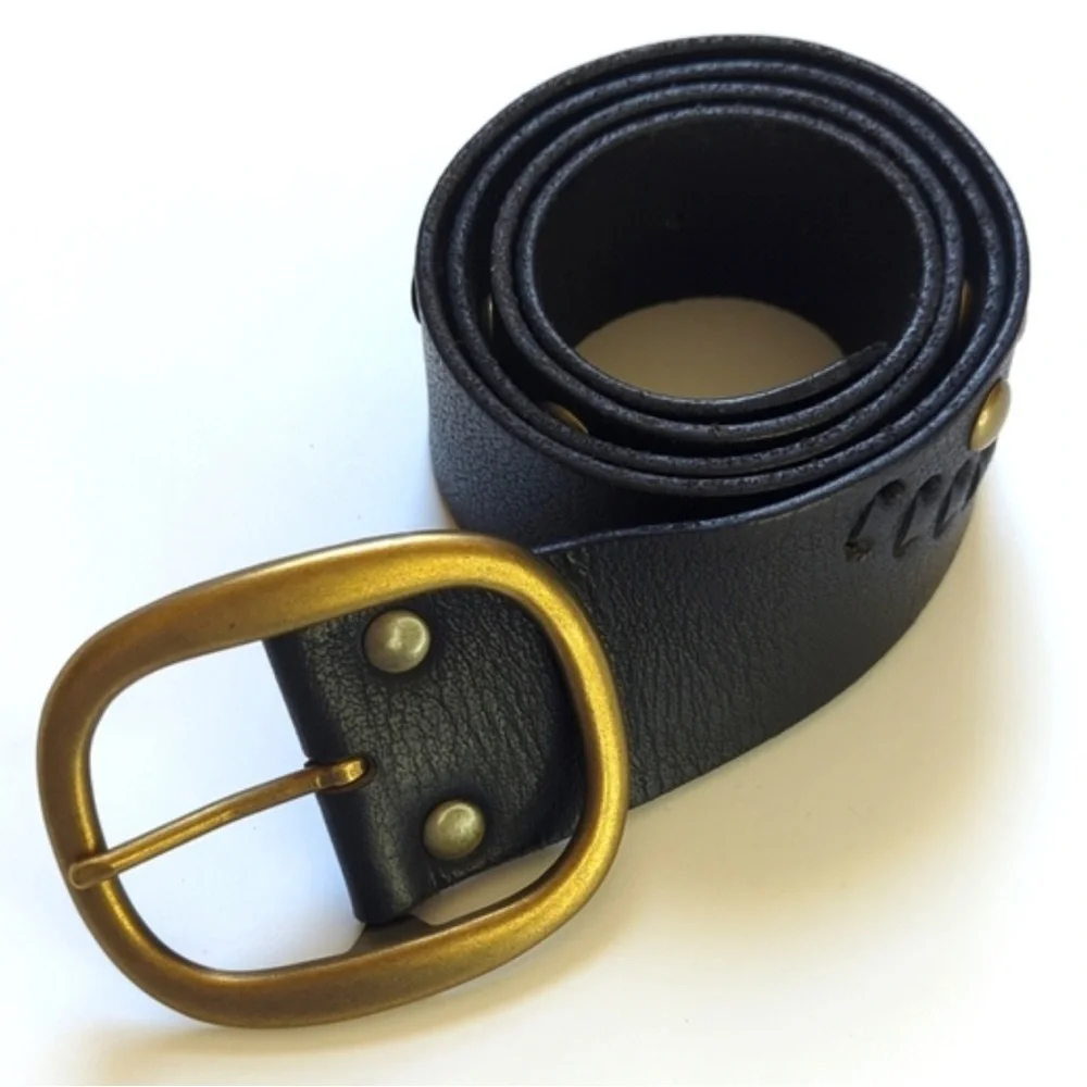 Linea Pelle Studded Black Leather Woven Belt Size XL 44”Length 1 7/8” Wide